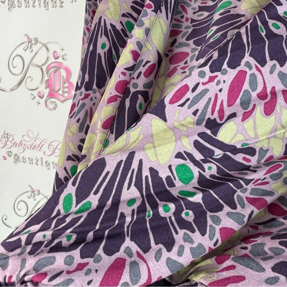 Banana Republic blouse long sleeve floral Purple and Green Wrap shirt tie up - Picture 6 of 13